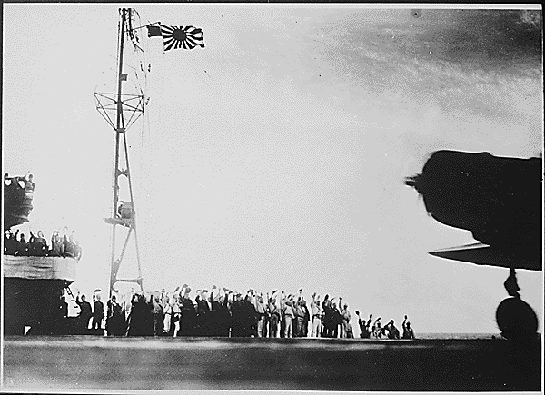 Photograph taken aboard a Japanese carrier before the attack on Pearl Harbor